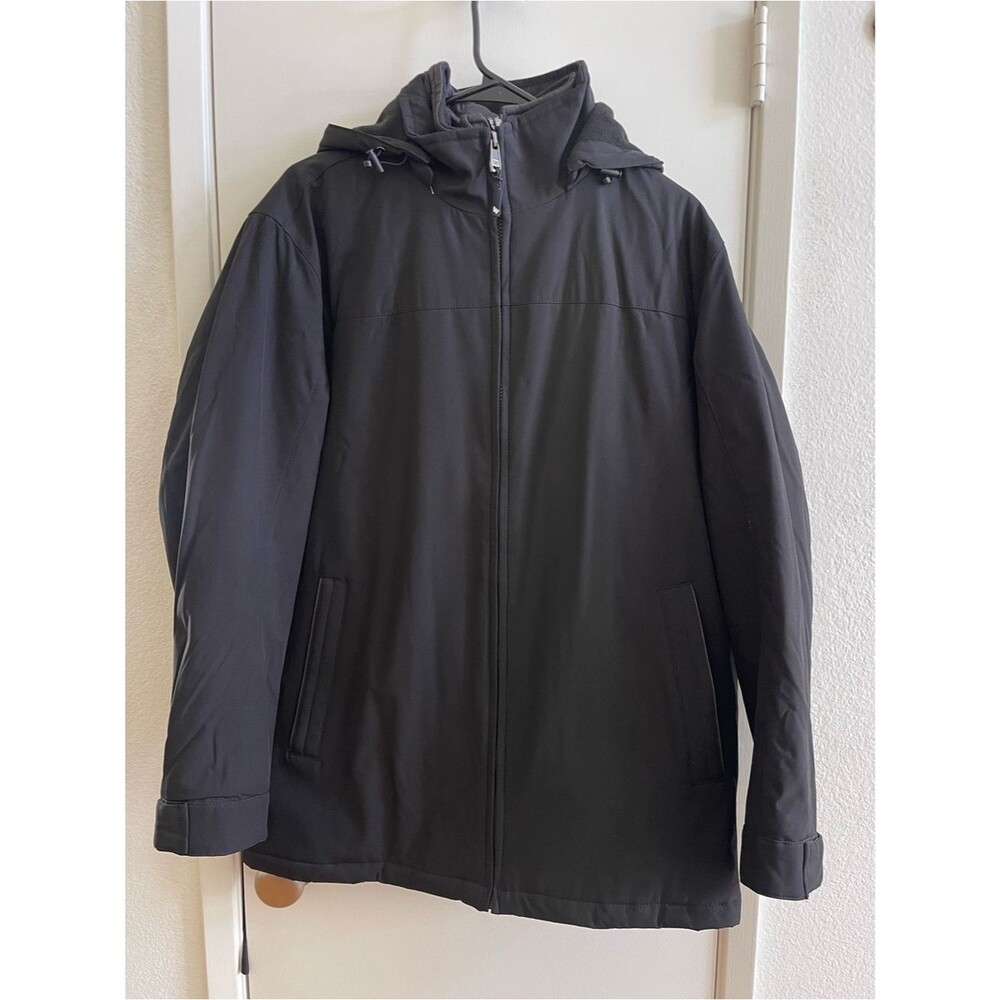 Weatherproof Men’s Rain Jacket w/ Removable Hood & Quilted Bib - Black - Size M